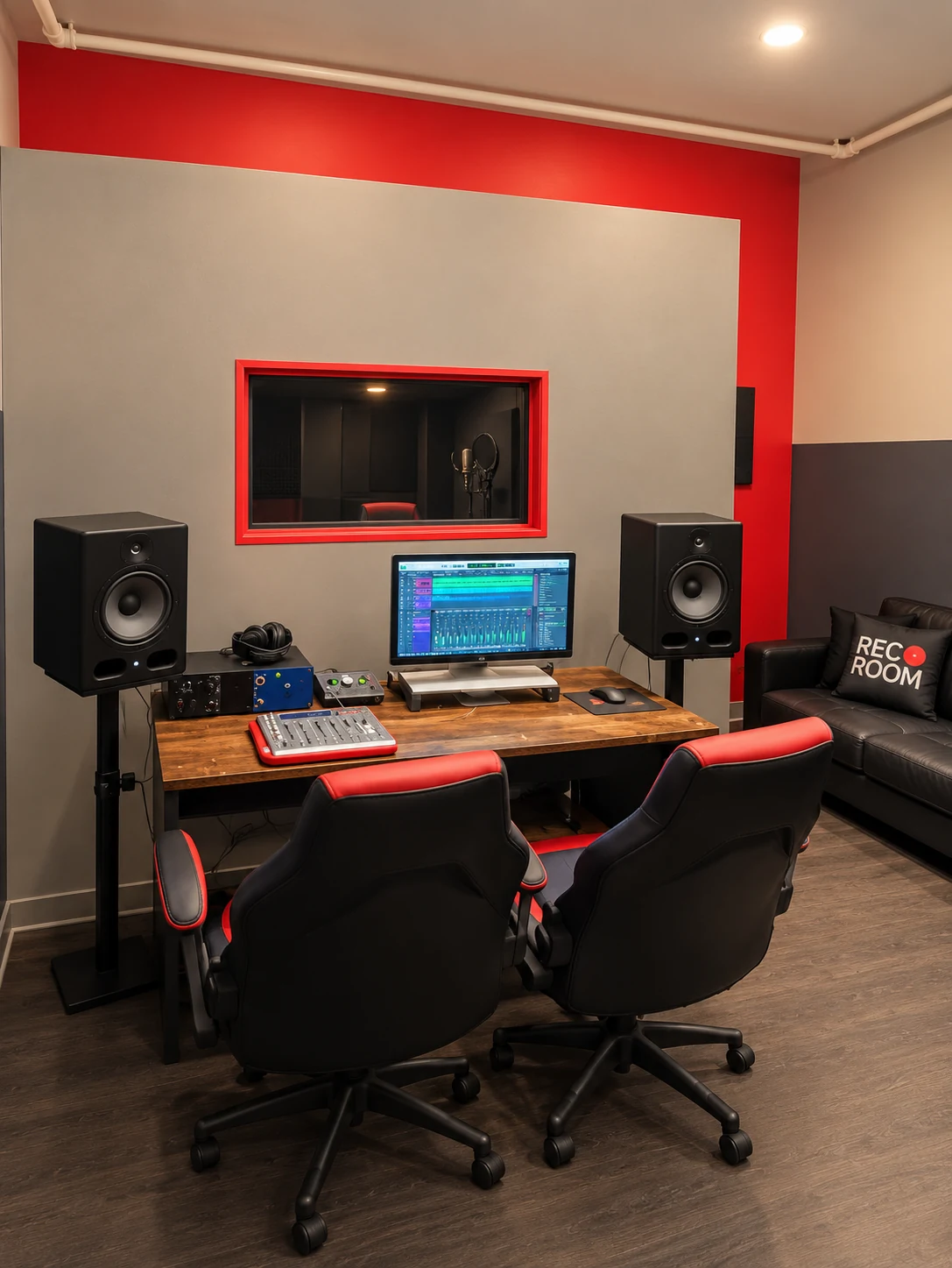 Régie avec moniteurs de studio